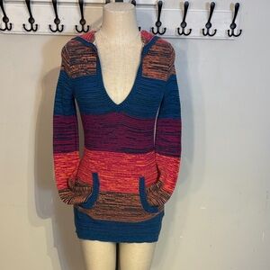 Roxy Colorful Striped V-Neck Sweater with Hood Size XS